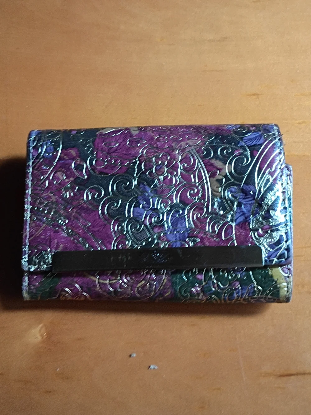 Patricia Nash Multicolor Floral Embossed Leather Wallet with Gold Bar